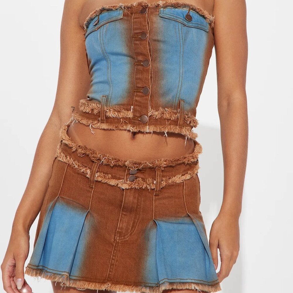 denim skirt and top set